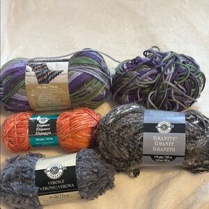 Loops and Threads Yarn Collection - Purple/green, Orange, Gray/brown